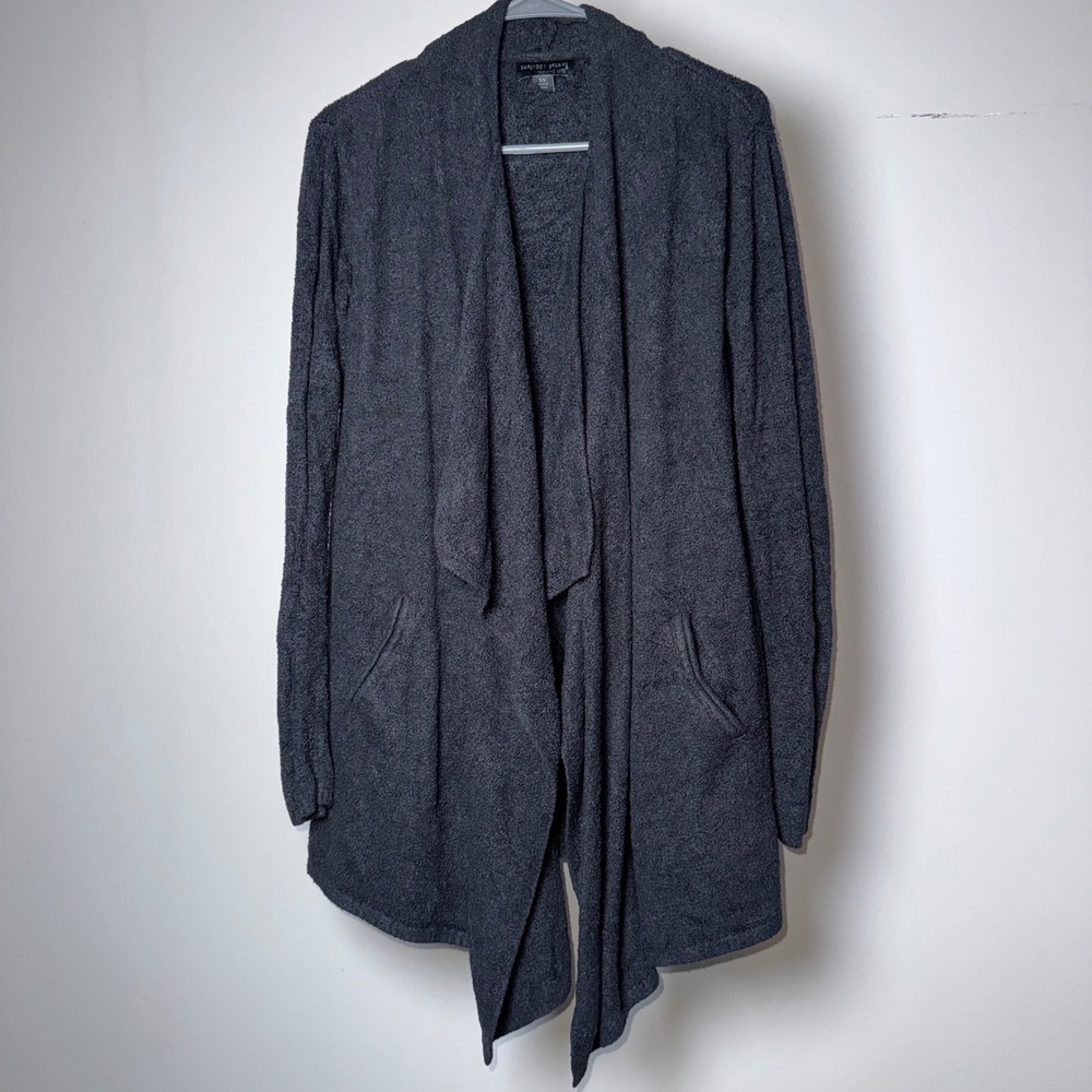 Barefoot Dreams CozyChic Lite Circle Cardigan Carbon Black Draped Sweater S/M